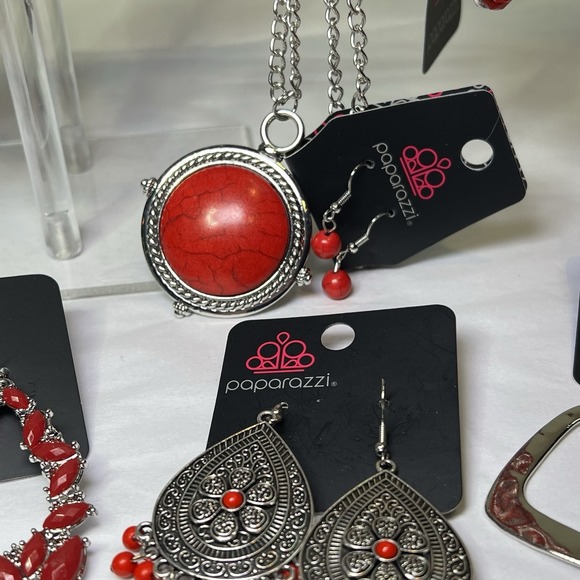 New 10pc Mixed Lot Red Paparazzi Jewelry Set 1 Necklace 6 Earrings 3 Bracelets - Picture 5 of 8